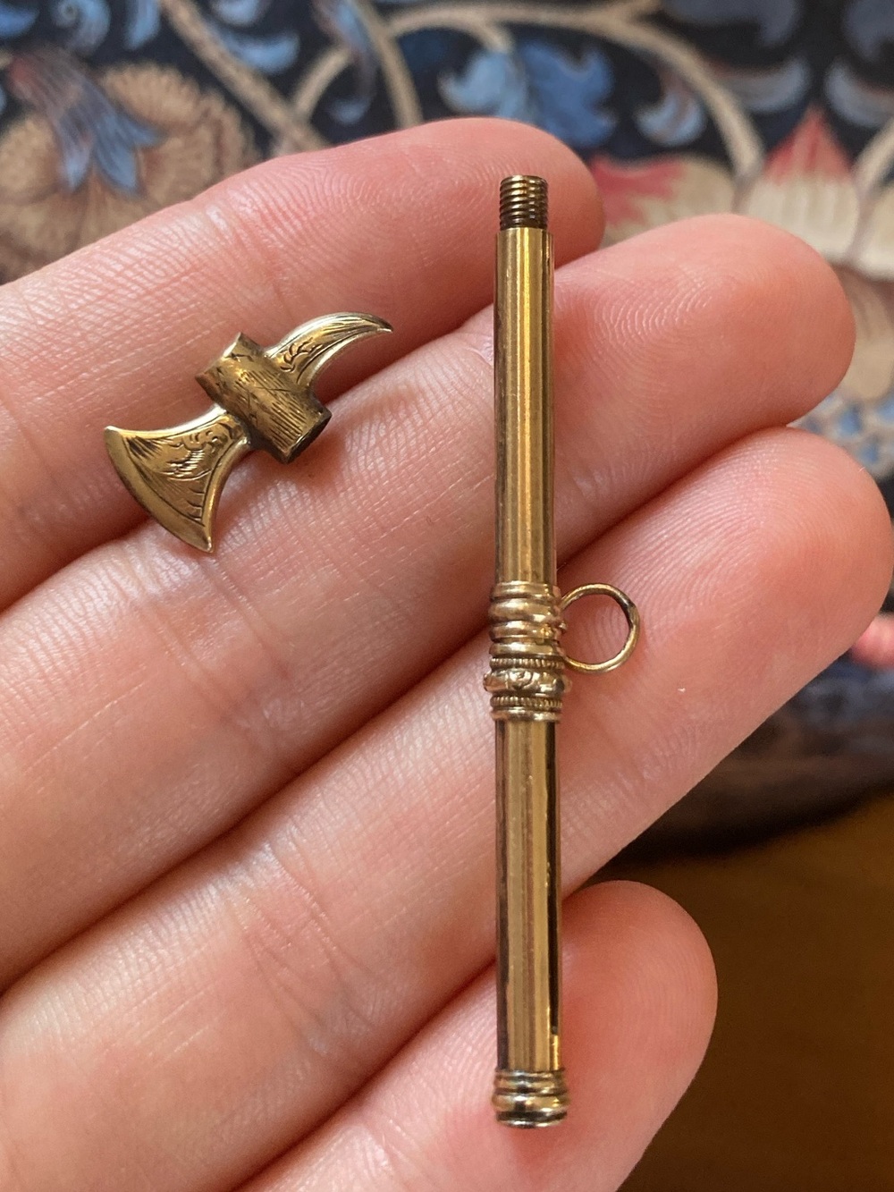 Antique Victorian Chatelaine Tool Propelling Pencil Gold-Filled Engraved Hatchet - Picture 7 of 11